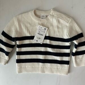 NWT Zara White and Black Striped Sweater